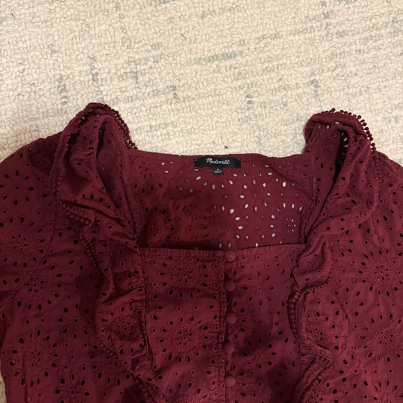 Madewell Women's Burgundy Eyelet Ruffle Top - Picture 6 of 7